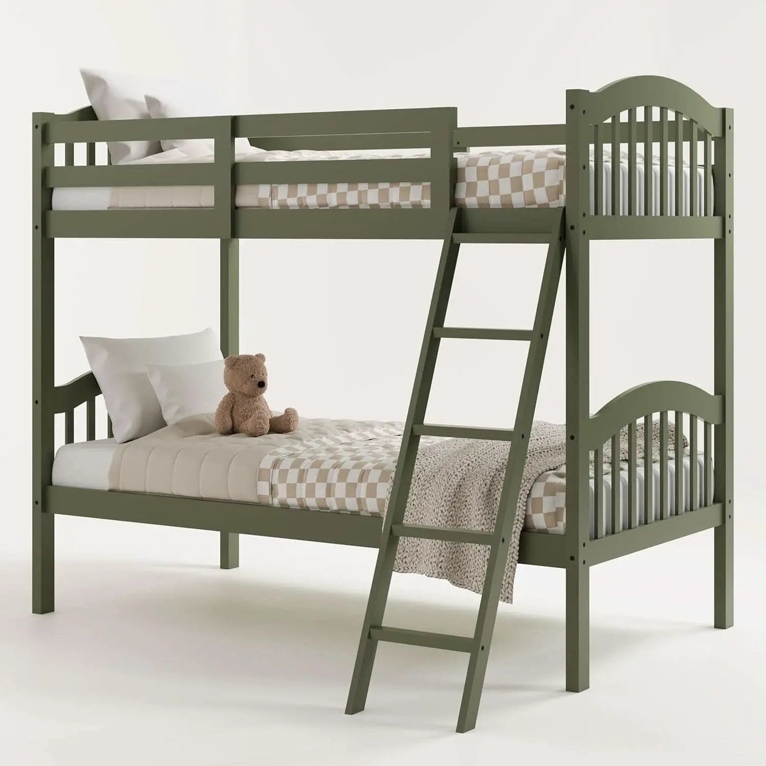 Olive Twin Over Twin Bunk Bed Converts To Two Beds from PriceLows™