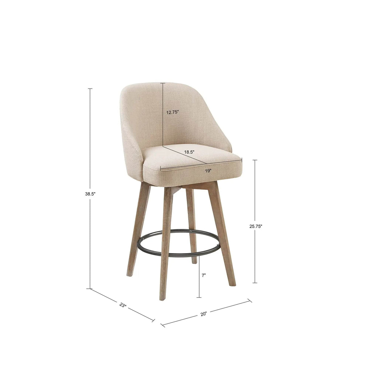 Counter Stool With Swivel Seat Counter Height (24"-27") | 2 Pieces | Solid Wood & Fabric | Home