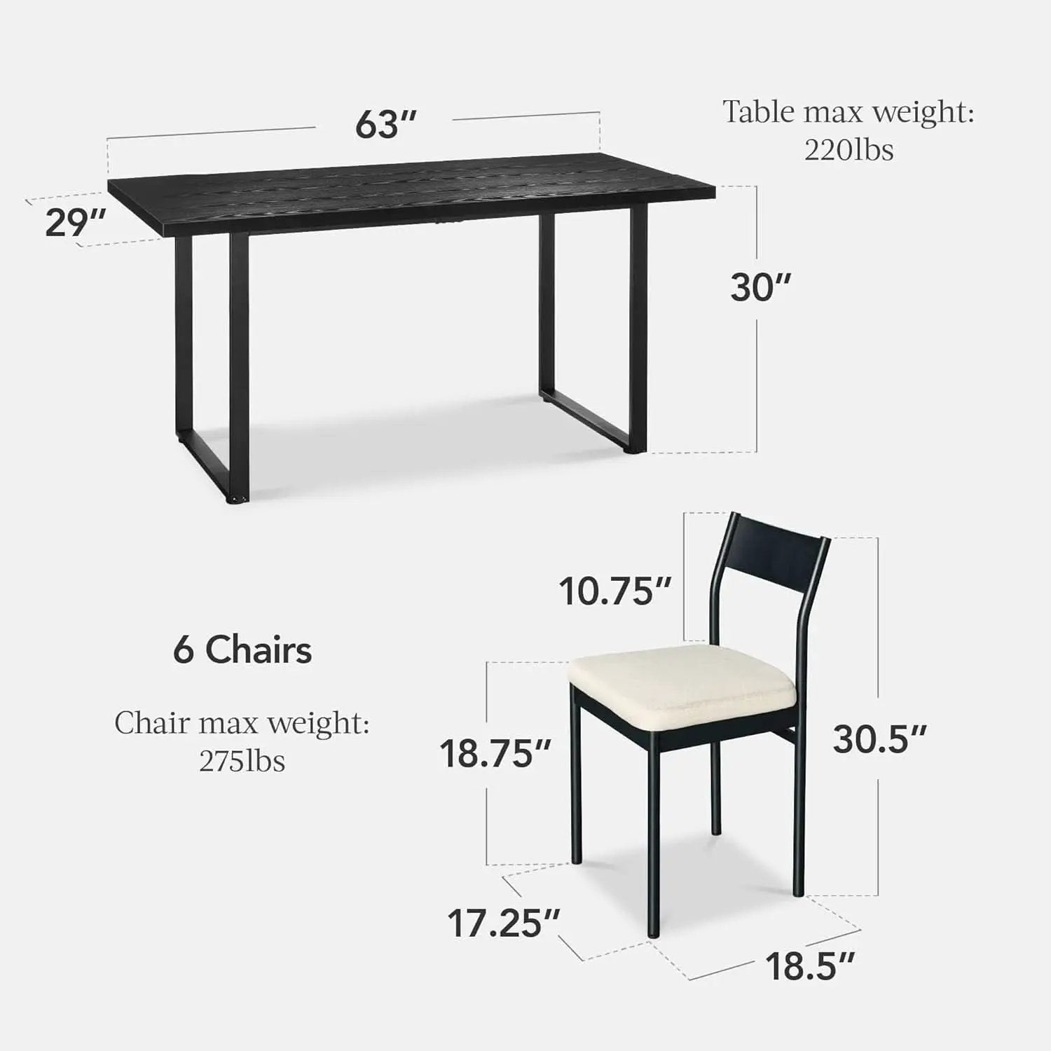 Six Seat Contemporary Dining Set Black Upholstered from PriceLows™
