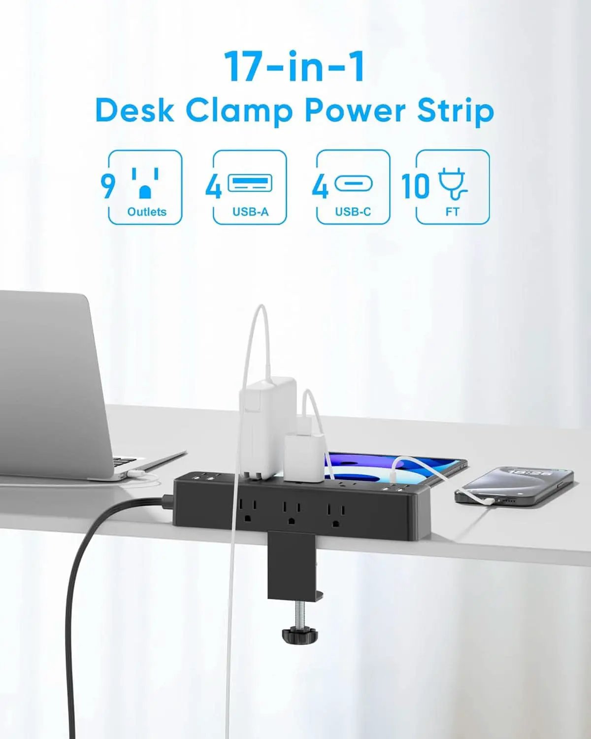Desk Clamp Power Strip With 17-in-1 Hub And 40W Fast Charge from PriceLows™