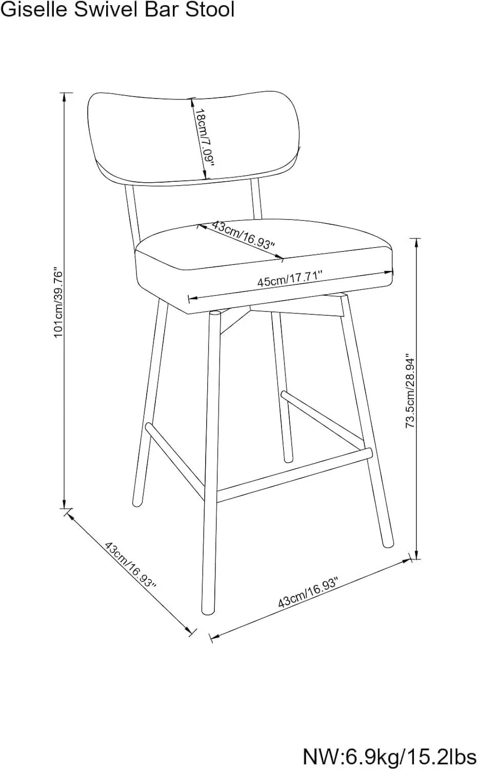 Giselle Swivel Bar Stools Set 2 29 Inch Upholstered Light Grey from PriceLows™