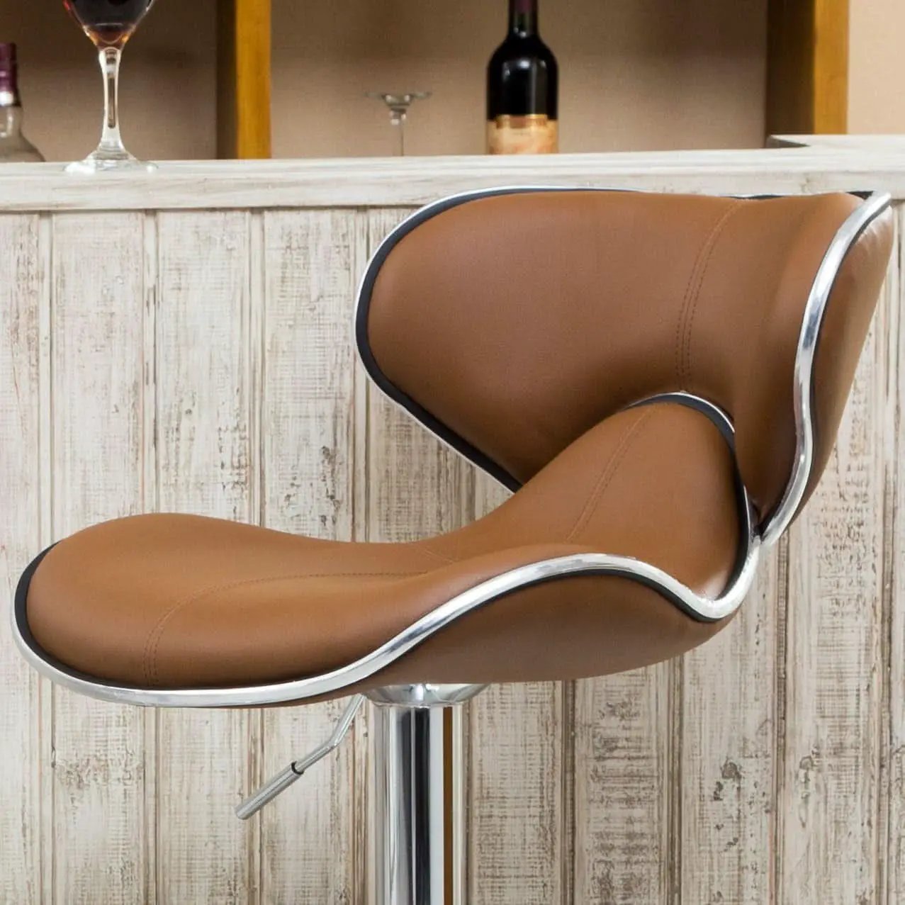 Masaccio Bar Stool Caramel Leatherette Adjustable Height from PriceLows™
