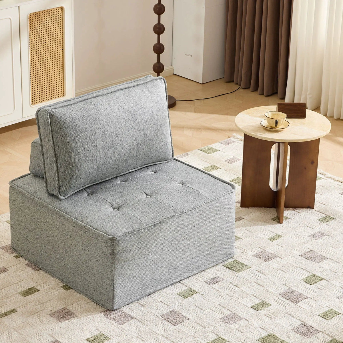 Sofa With Modular Splicing Design Armless Chair | 2 Pieces | Solid Wood & Linen | Living Room
