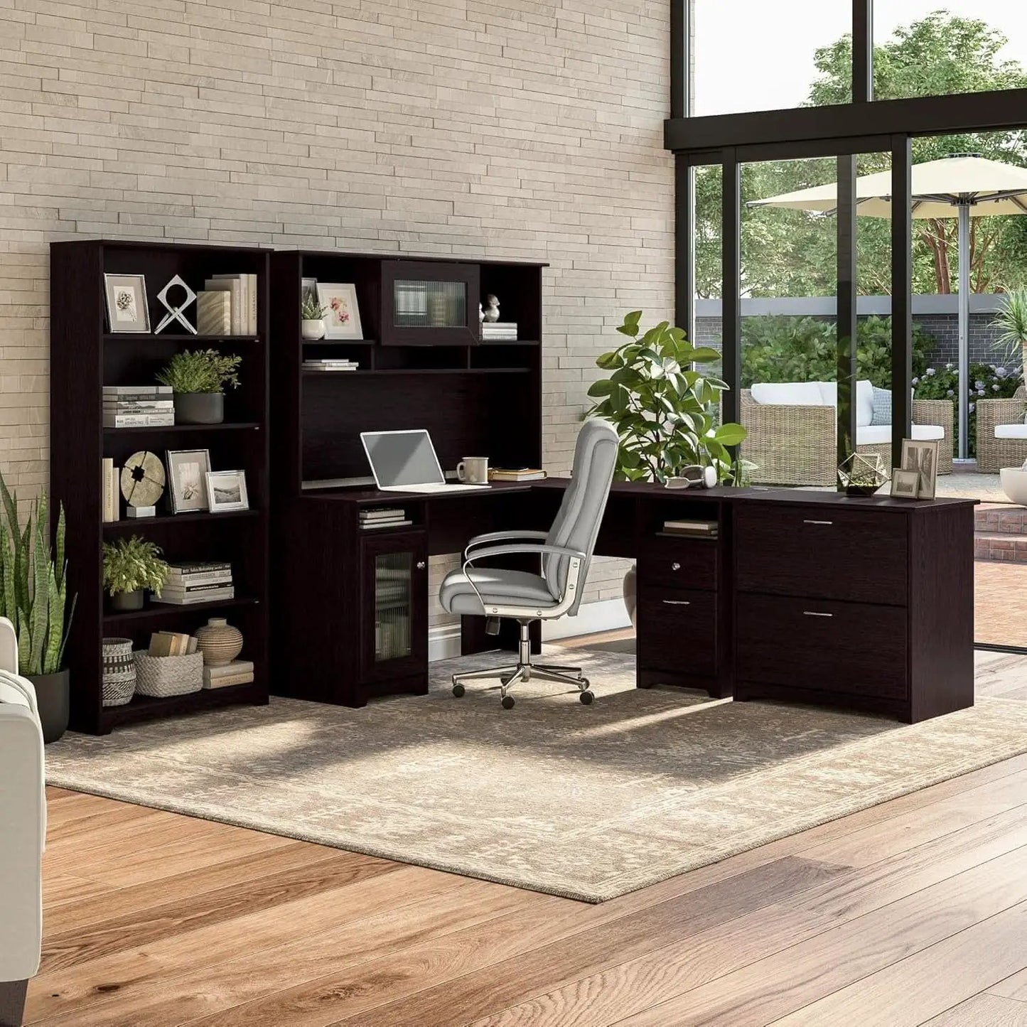 Tall Five Shelf Bookcase Espresso Oak For Living Room from PriceLows™