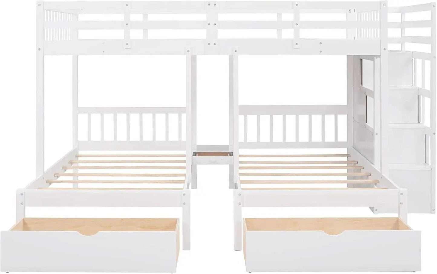White Triple Bunk Bed With Storage Staircase Full Over Twin And Twin Bunk Bed from PriceLows™