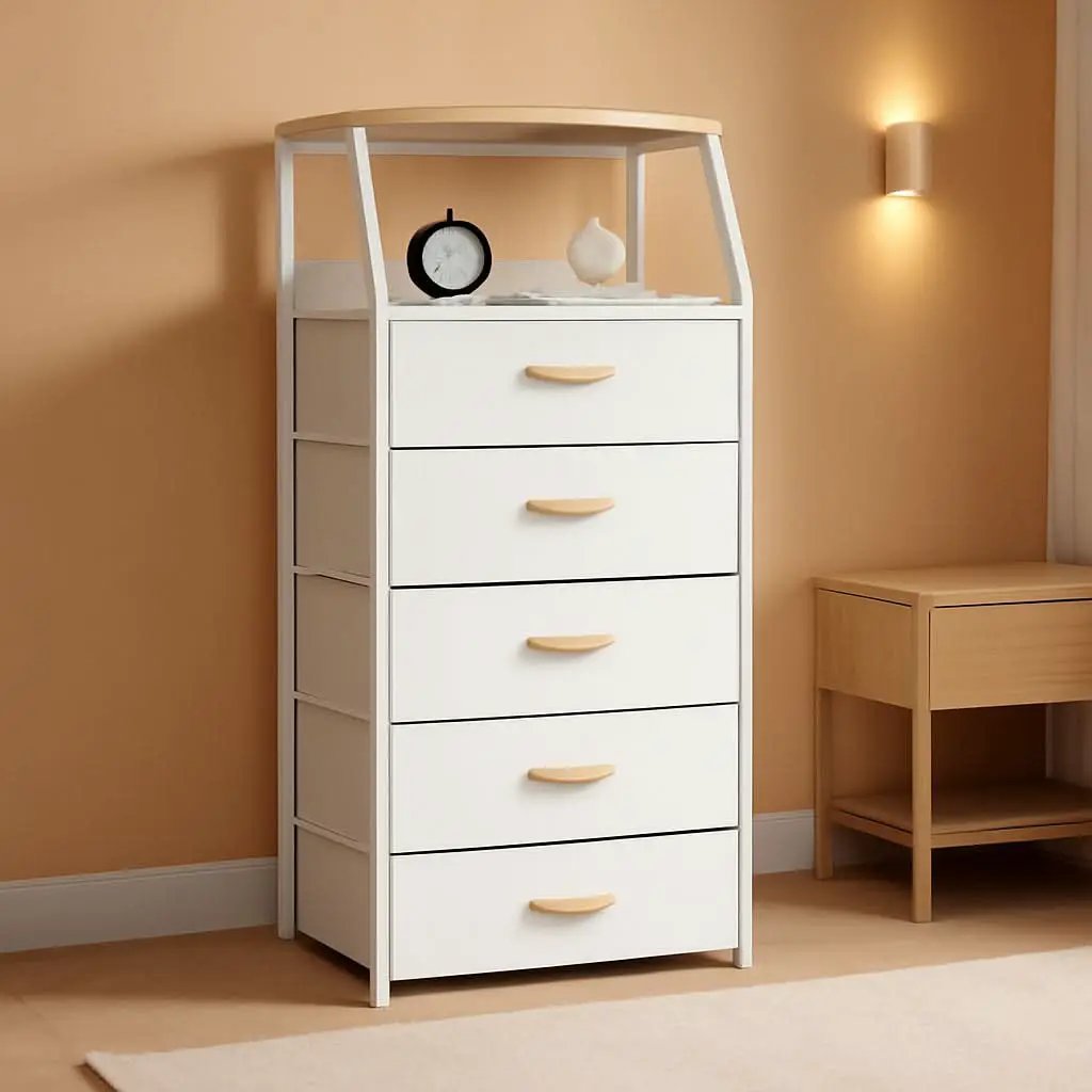 White Dresser With 5 Drawers And Wood Top Bedroom Storage from PriceLows™