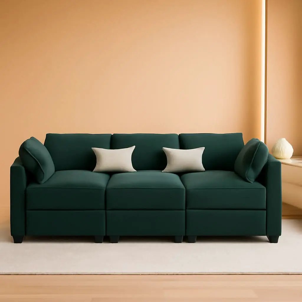 Luxurious Emerald Green Velvet Modular Sleeper Sofa from PriceLows™