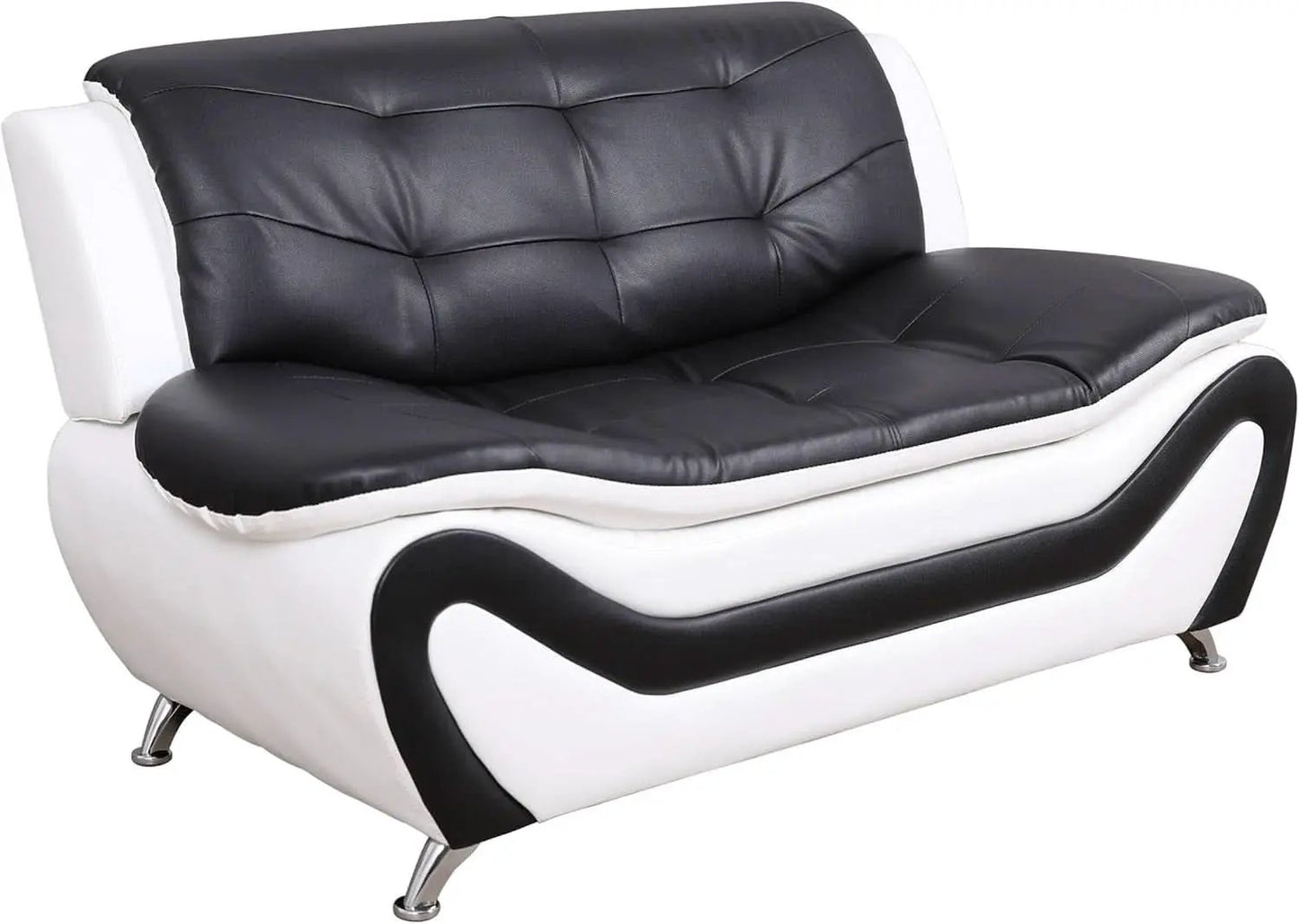 3 Piece Aldo Modern Faux Leather Sofa Set Black And White With Sofa Loveseat And Chair from PriceLows™
