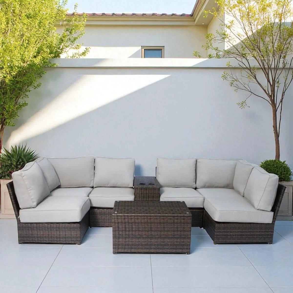 Modular Wicker Patio Seating Group | HDPE Wicker | Rustproof Aluminum Frame | 10 Thick Cushions