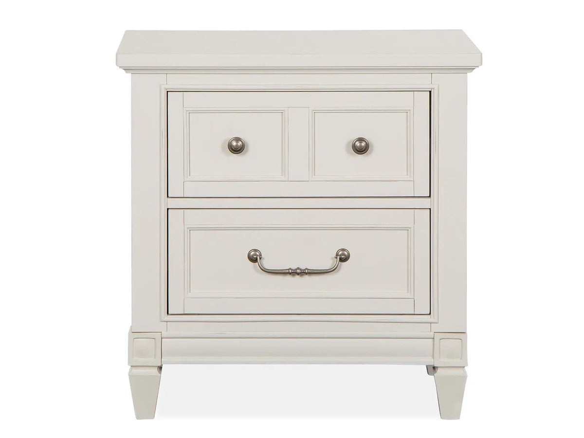 Willowbrook Drawer Nightstand Nightstands w/ Charging Station | 17.25 x 28 x 28.75 in | Veneer & Wood | Egg Shell White With Slight Rub Through