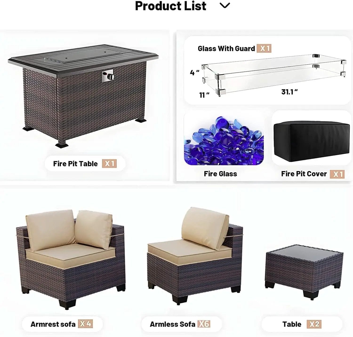 13 Piece Outdoor Patio Furniture Set with Fire Pit from PriceLows™