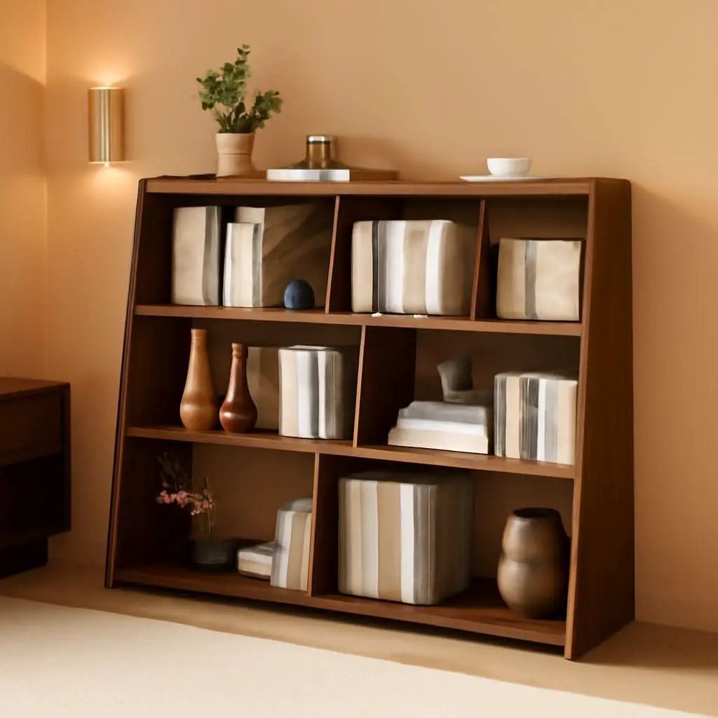 Extendable Walnut Three Tier Bookcase With Open Cubbies from PriceLows™
