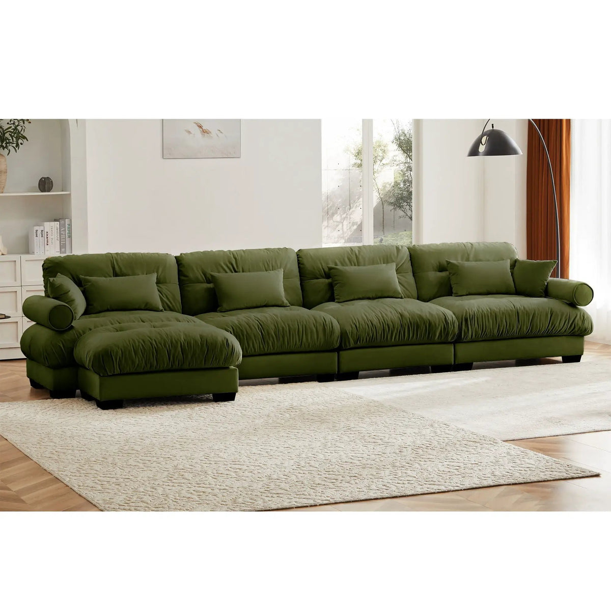 Modular Sectional Sofa | Deep Comfort Cushions | Vintage Fabric Ottoman