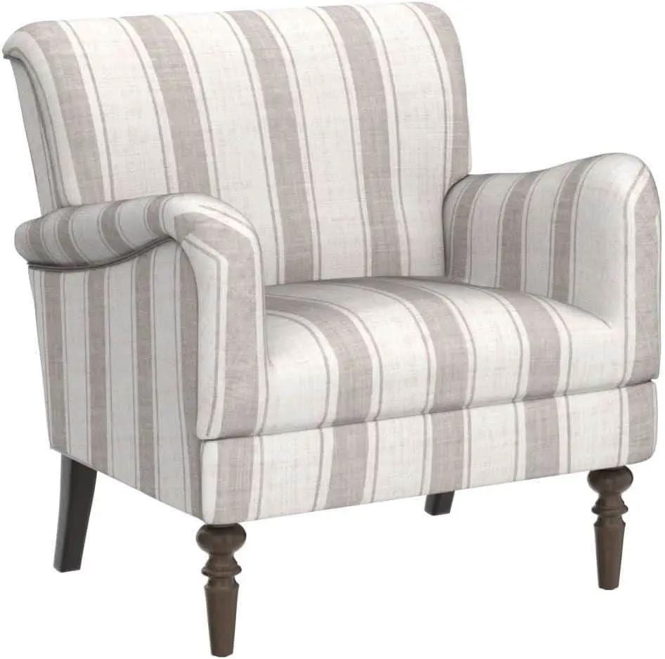 Tan Stripe Accent Chair With Wooden Legs For Living Room from PriceLows™
