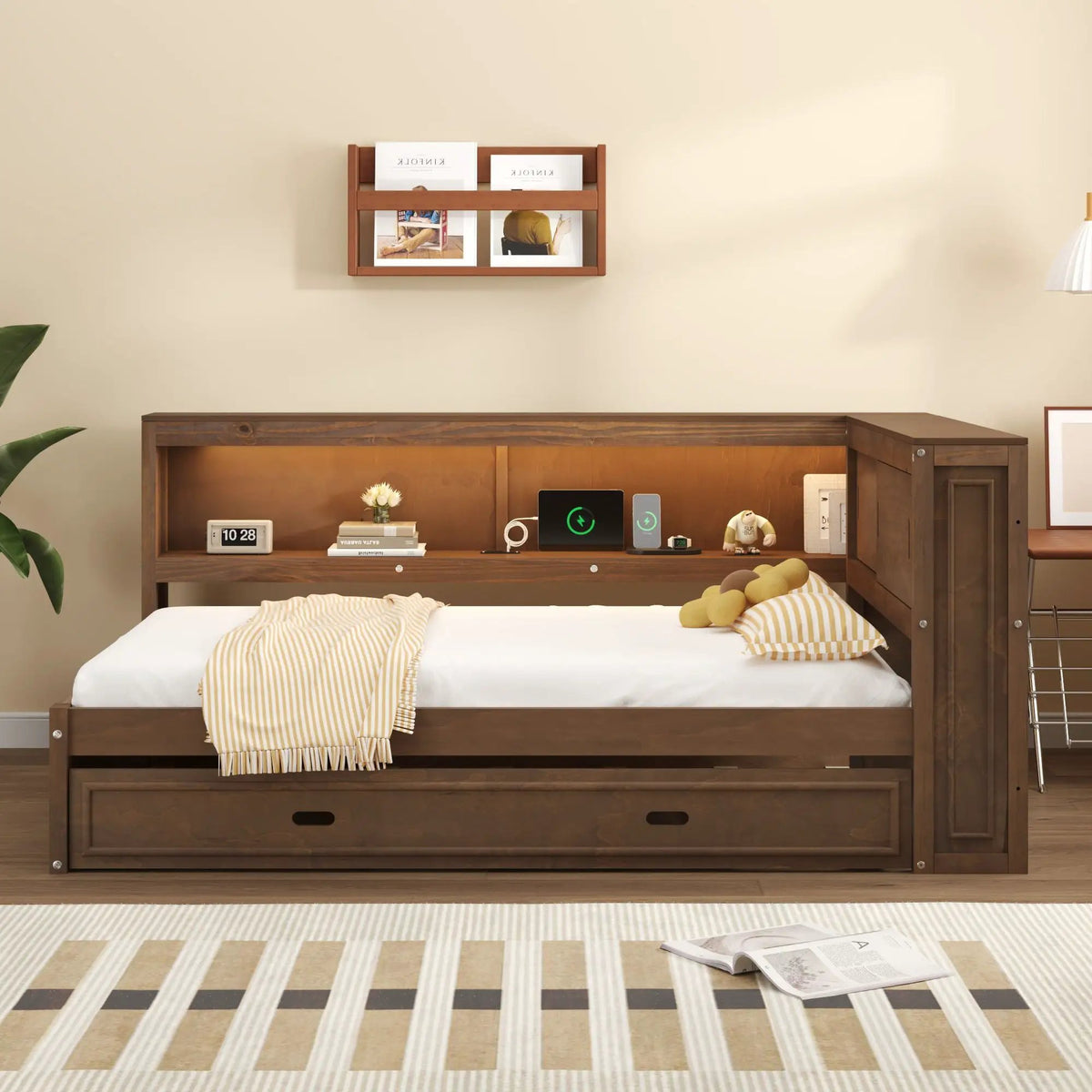 Daybed With Trundle | Storage Shelves | LED Strip With Remote | USB Charging