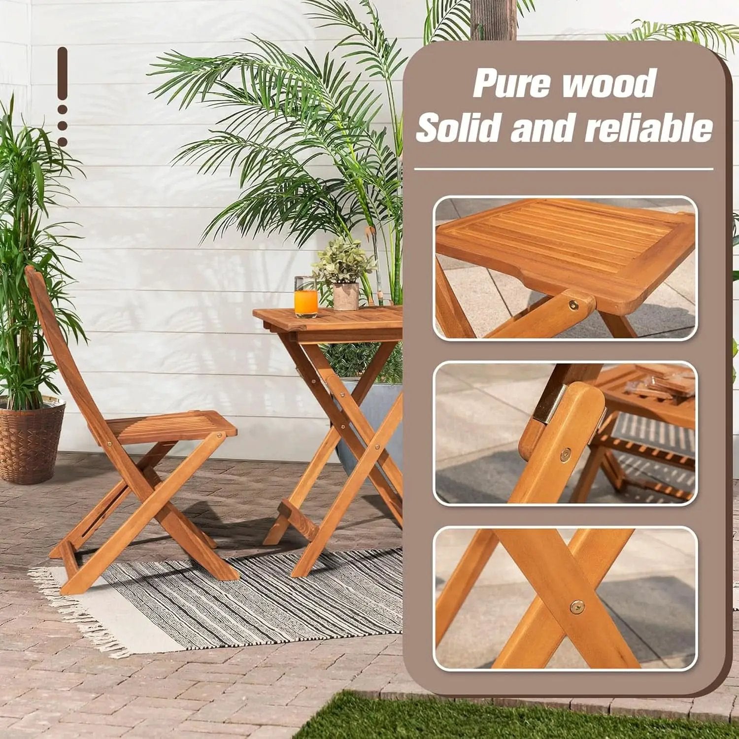 Acacia Wood Outdoor Folding Patio Bistro Set 3 Piece Table And Chairs from PriceLows™