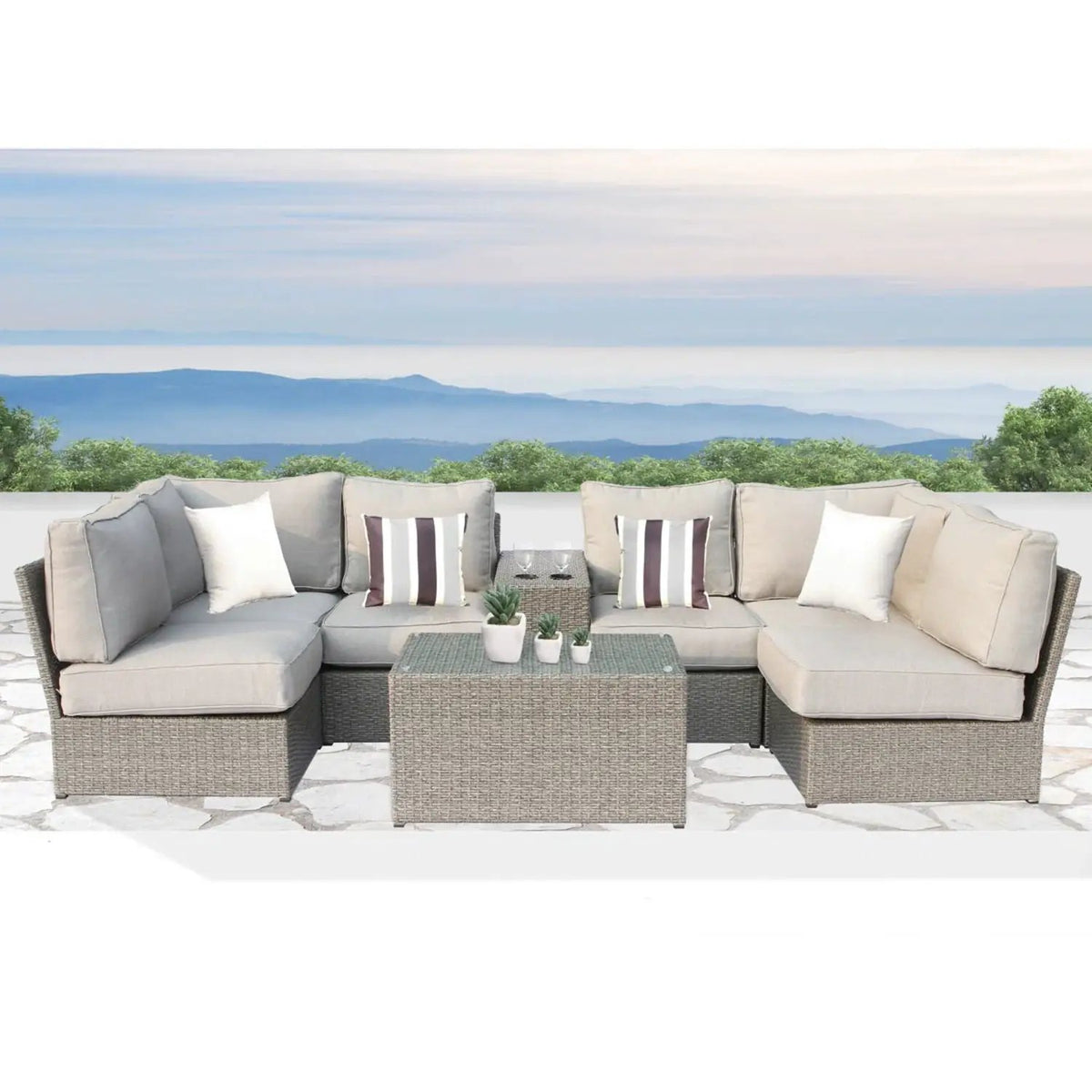 Modular Wicker Patio Seating Group | HDPE Wicker | Rustproof Aluminum Frame | 10 Thick Cushions