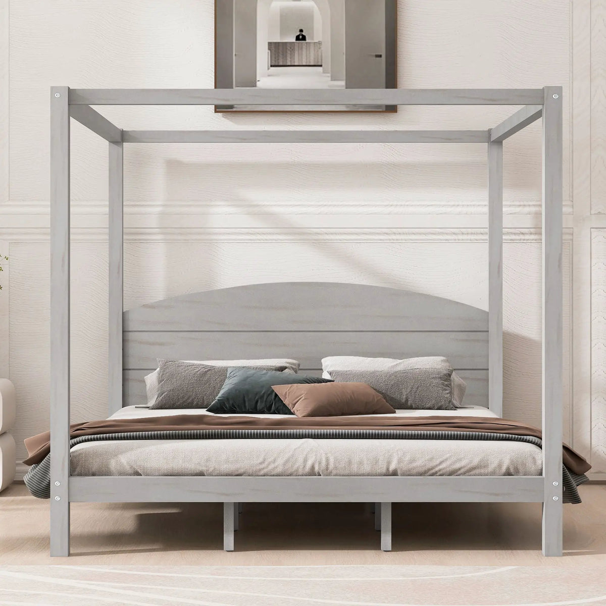 Platform Bed | Reinforced Wood Slats | Integrated Headboard