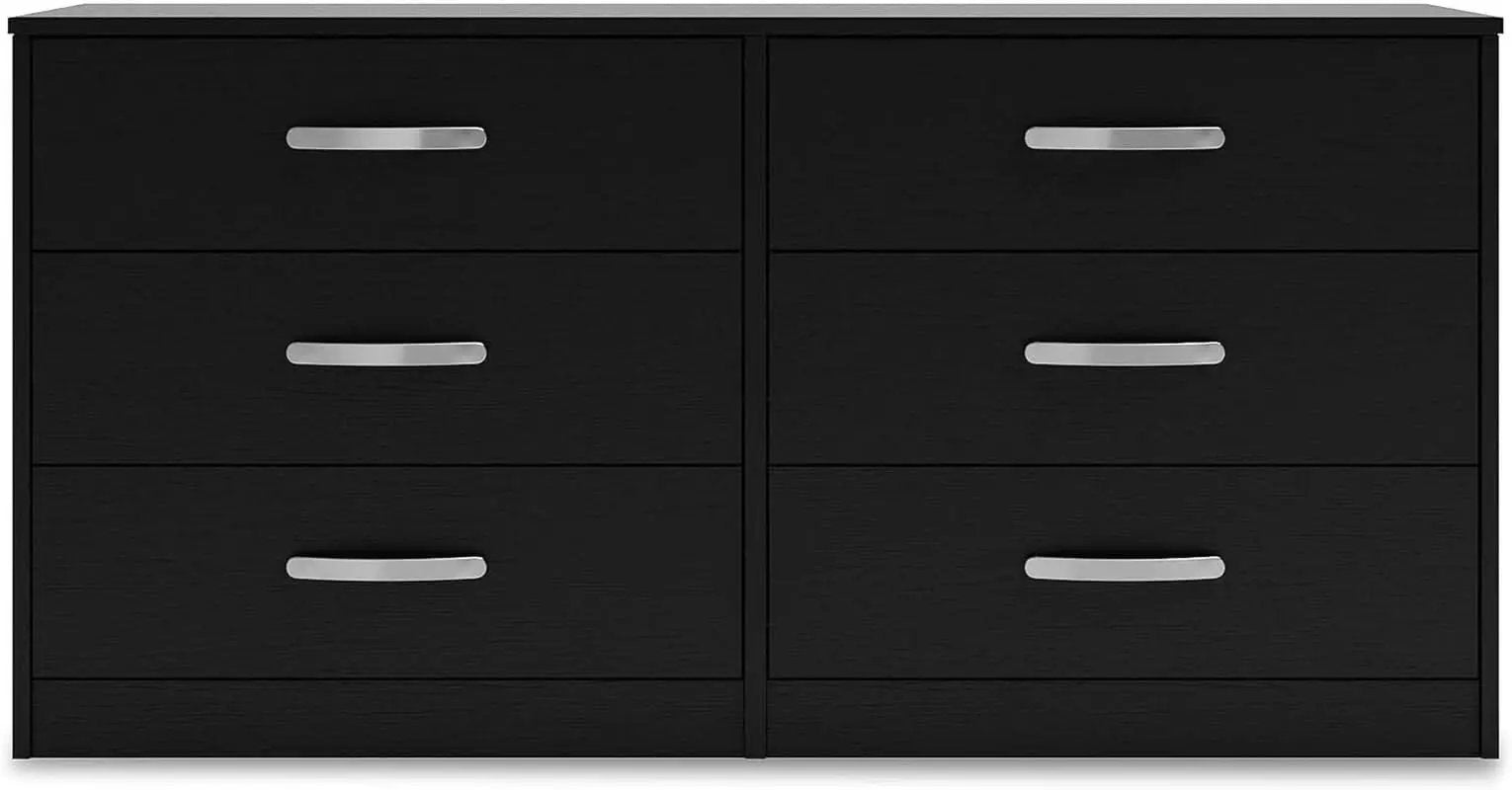 Black Contemporary Six Drawer Dresser Ball Bearing Slides from PriceLows™