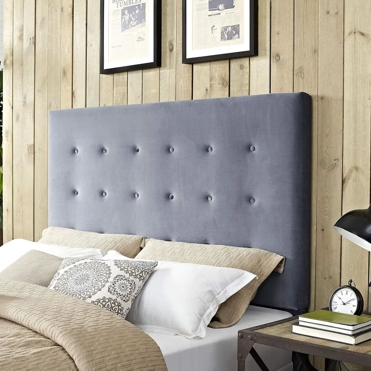 Transitional King Headboard in Cornflower Microfiber Fabric from PriceLows™