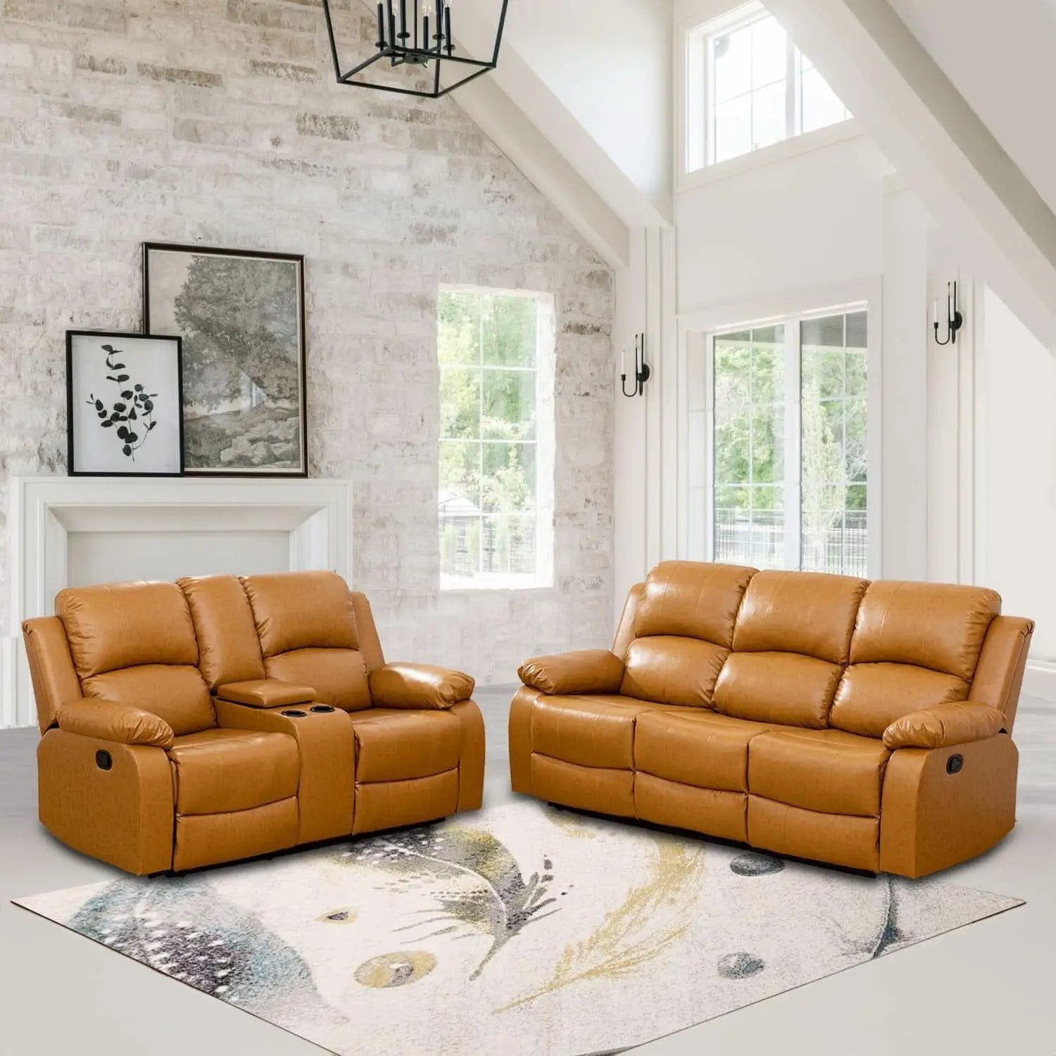 Leather Manual Recliner Sofa Set Ginger 3Piece Living Room from PriceLows™