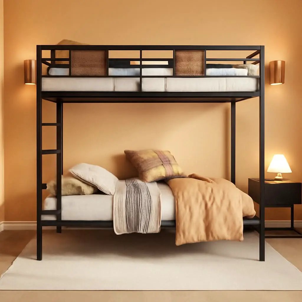 Twin Over Twin Bunk Bed Black Space Saving Metal Frame from PriceLows™