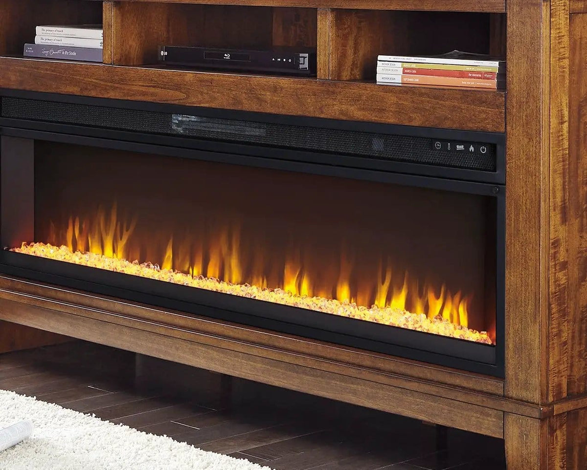 Entertainment Accessories Wide Fireplace Insert | 57.63 x 8.88 x 16.88 in | Glass | Black