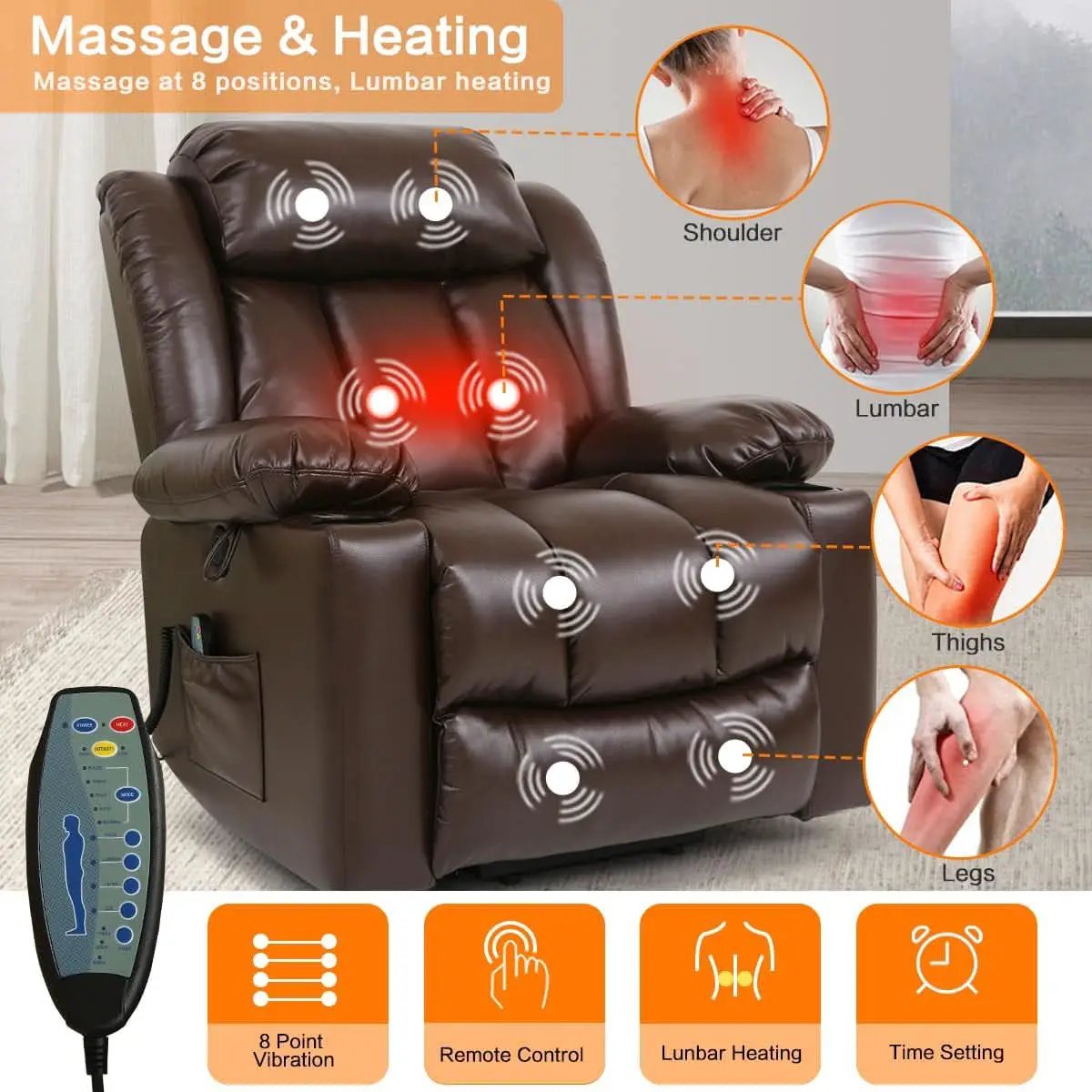 Brown Power Recliner With Massage And Heat Therapy from PriceLows™