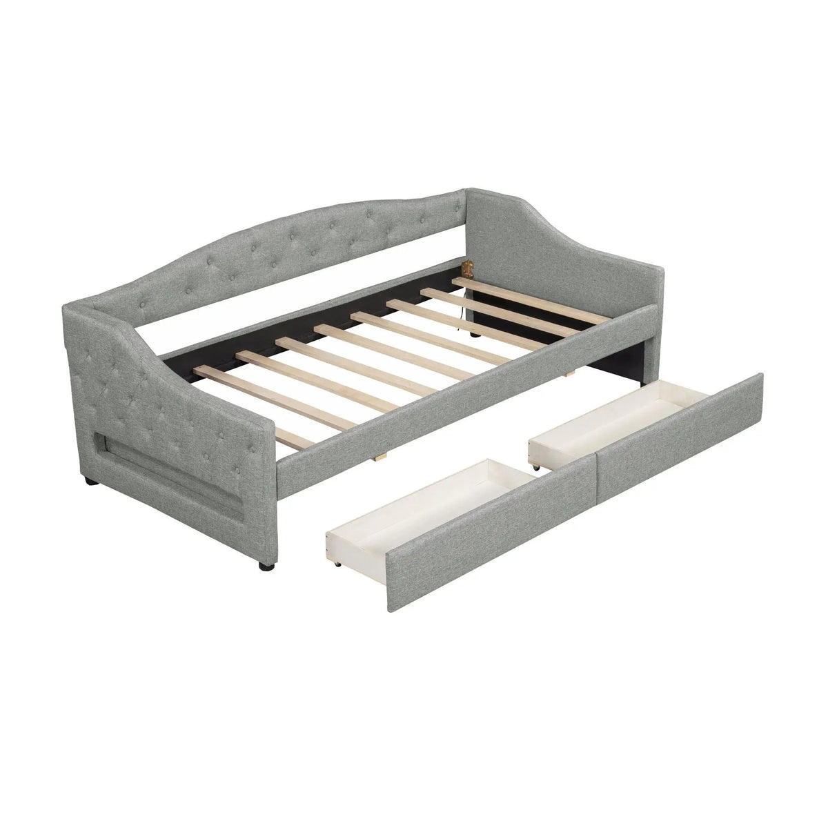 Daybed With LED Lights | Upholstered Trundle Daybed | Thickly Padded Sponge | 84 Inch Length