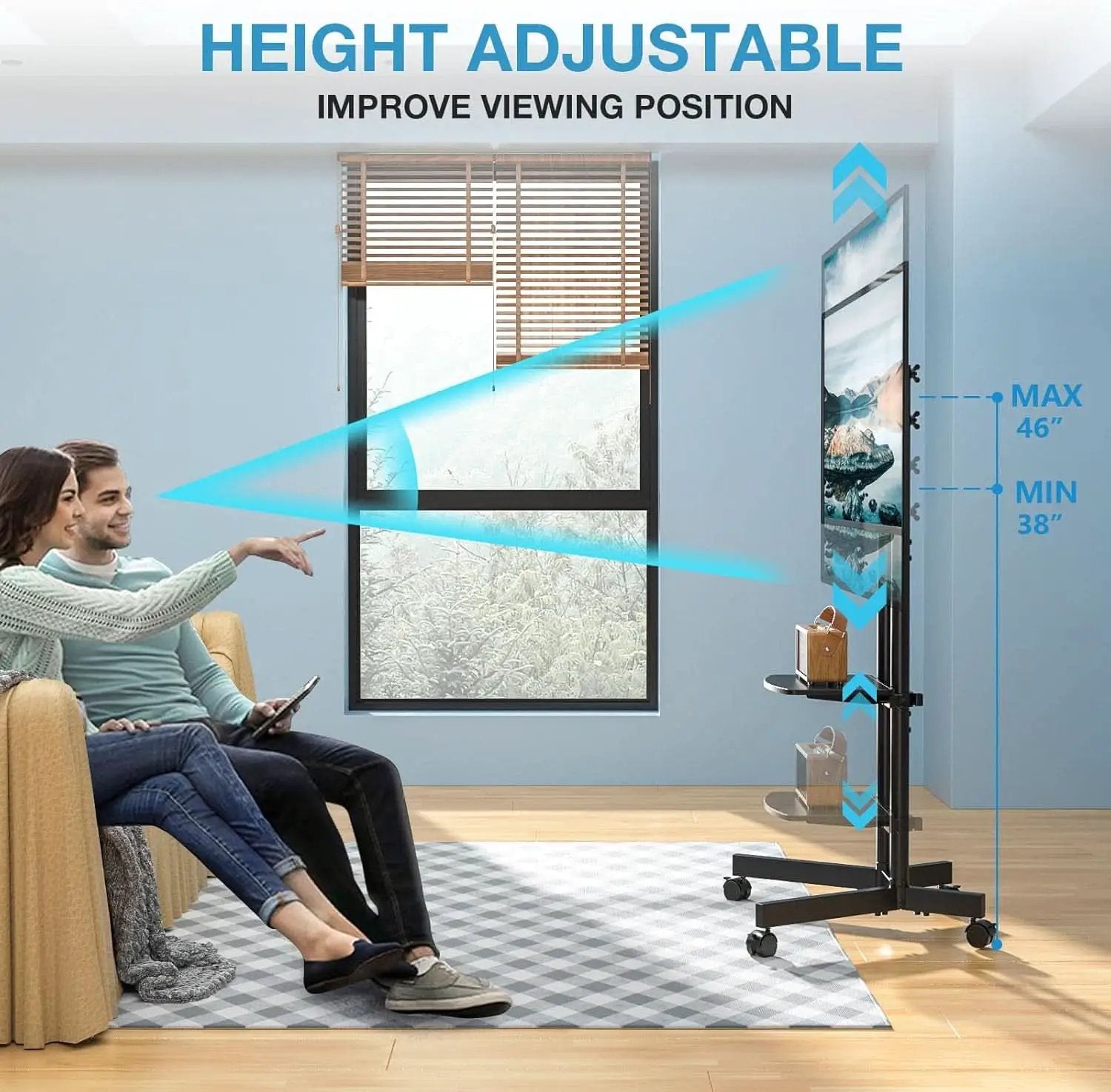 Rolling TV Stand 32-75 Inch With Height Adjustable Shelf from PriceLows™