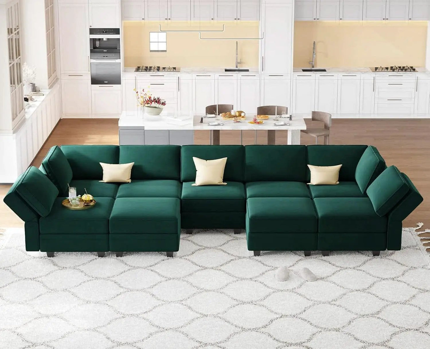 Luxurious Emerald Green Velvet Modular Sleeper Sofa from PriceLows™