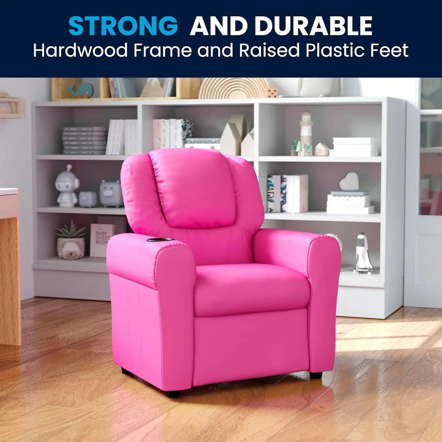 Hot Pink Kids Recliner With Cup Holder Compact Design from PriceLows™
