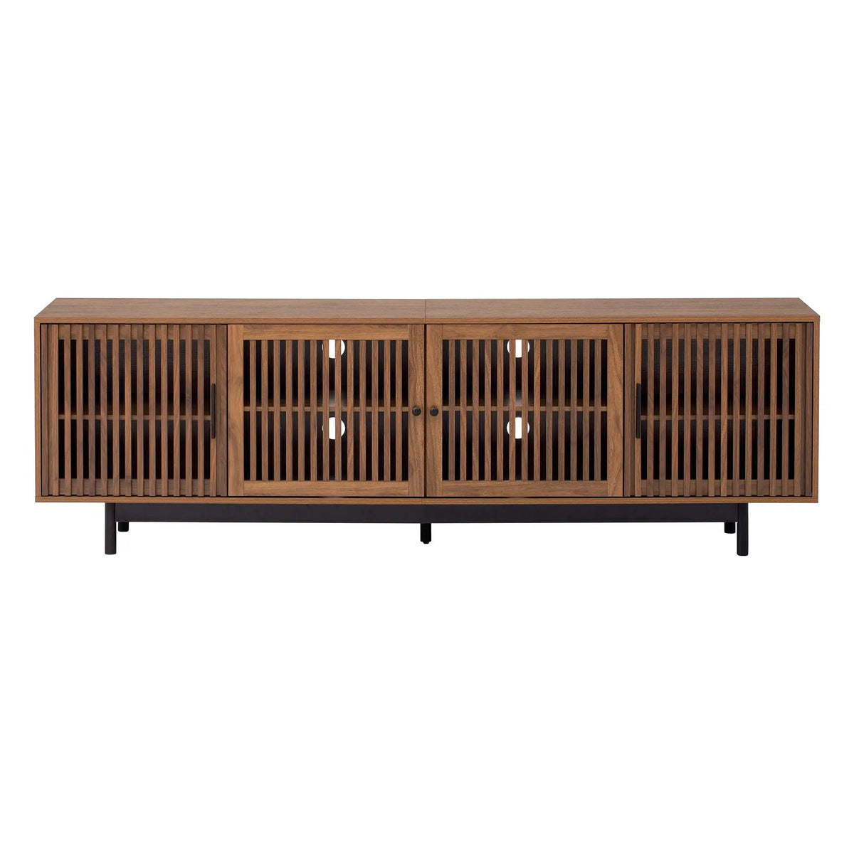TV Stand | Walnut Finish | Slatted Doors | Cable Management