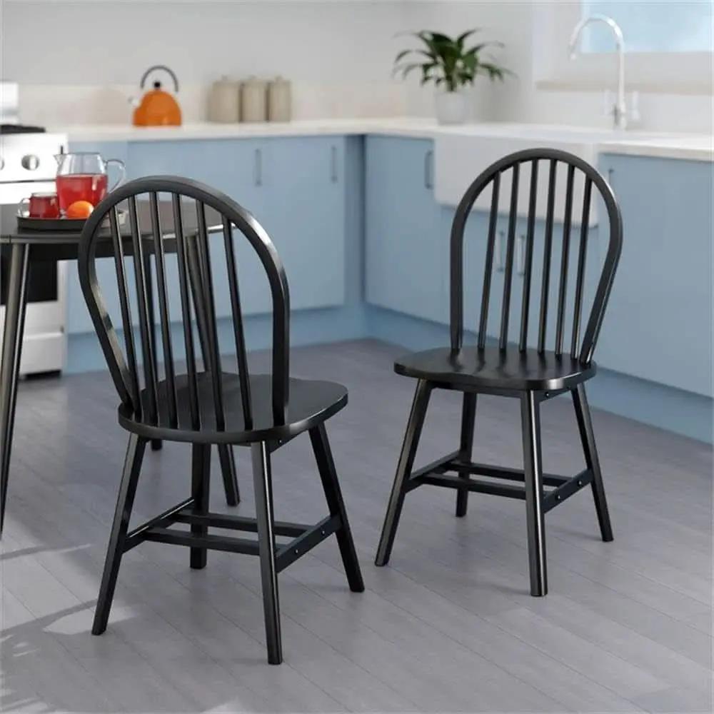Windsor Dining Chair Set Solid Wood Black Finish 2 Pack from PriceLows™