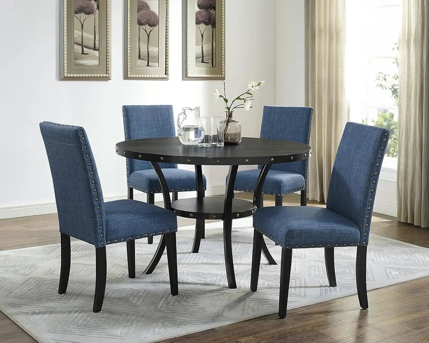 Biony Blue Fabric Dining Chair Set of 2 With Nailhead Trim from PriceLows™
