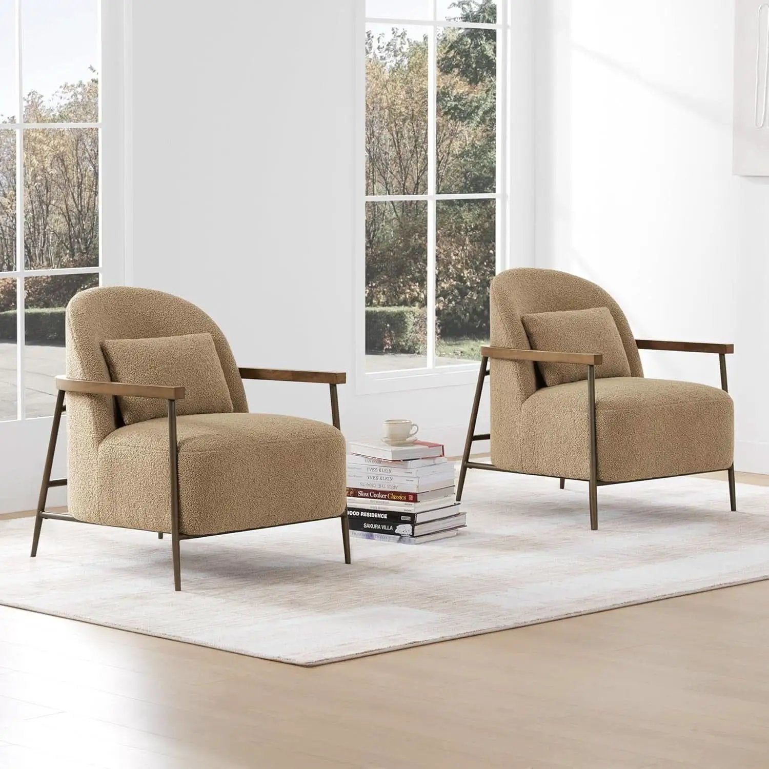 Camel Faux Sherpa Upholstered Armchair Modern Collection from PriceLows™