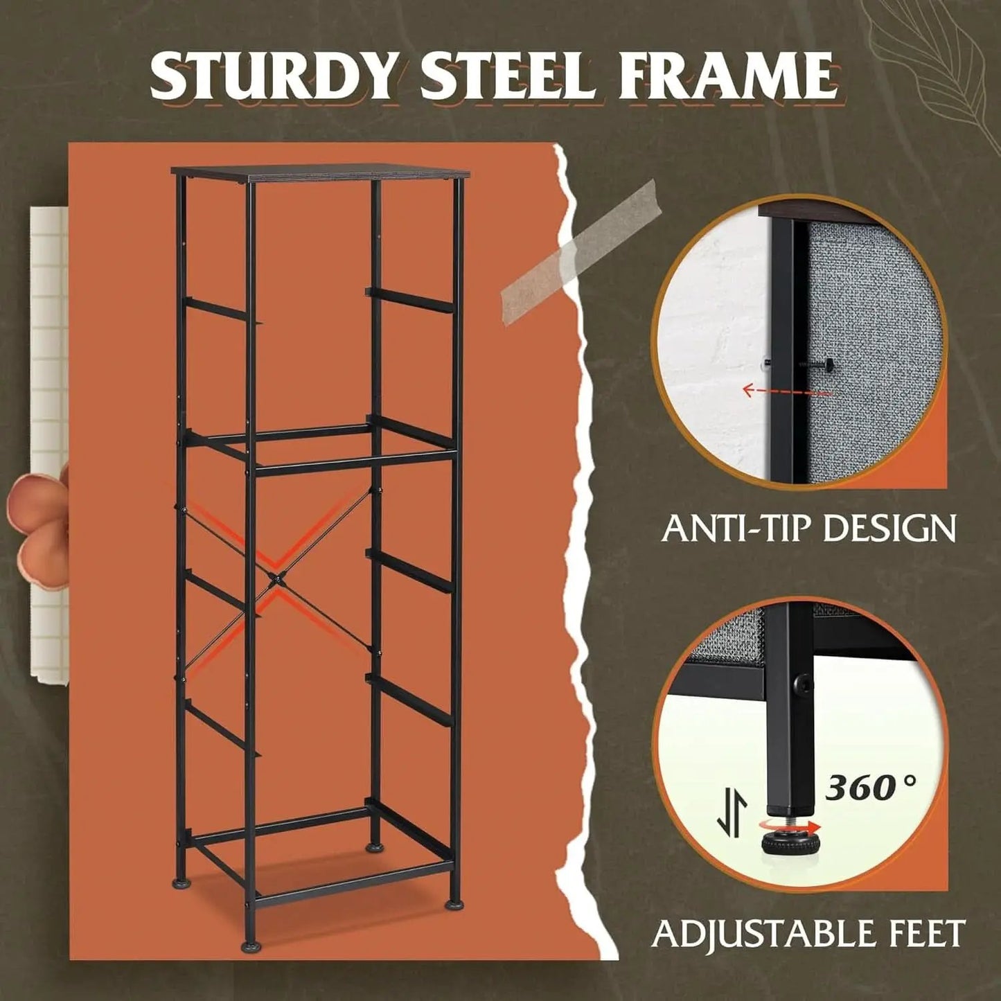 Dark Grey Fabric Dresser 5 Drawer Tall Storage Unit from PriceLows™