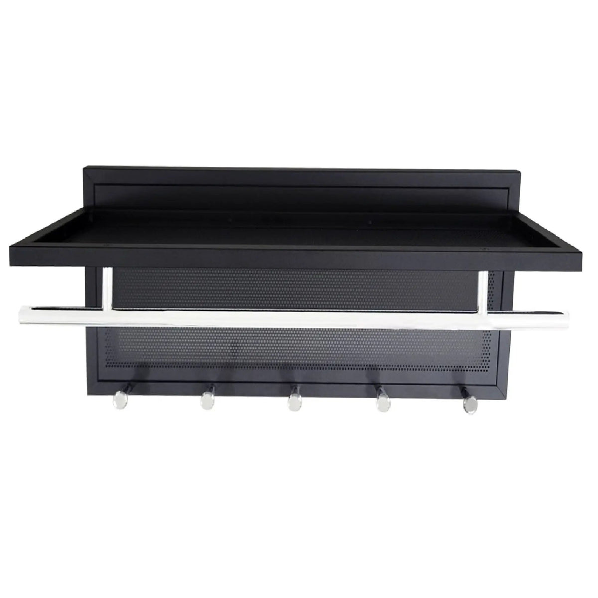 Wall Mounted Coat Rack | 5 Metal Hooks | Storage Shelf And Hanging Bar