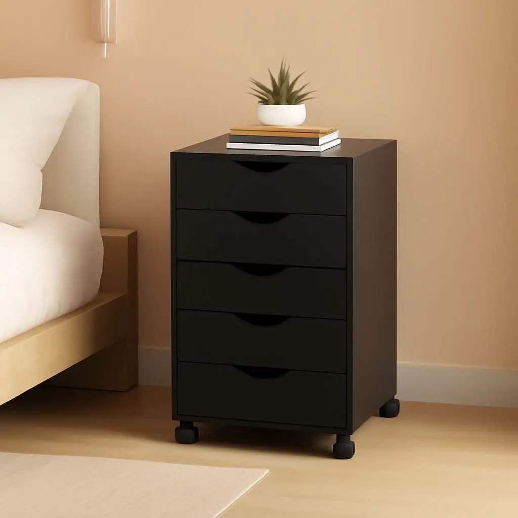 Five Drawer Multifunctional File Cabinet Black Industrial from PriceLows™