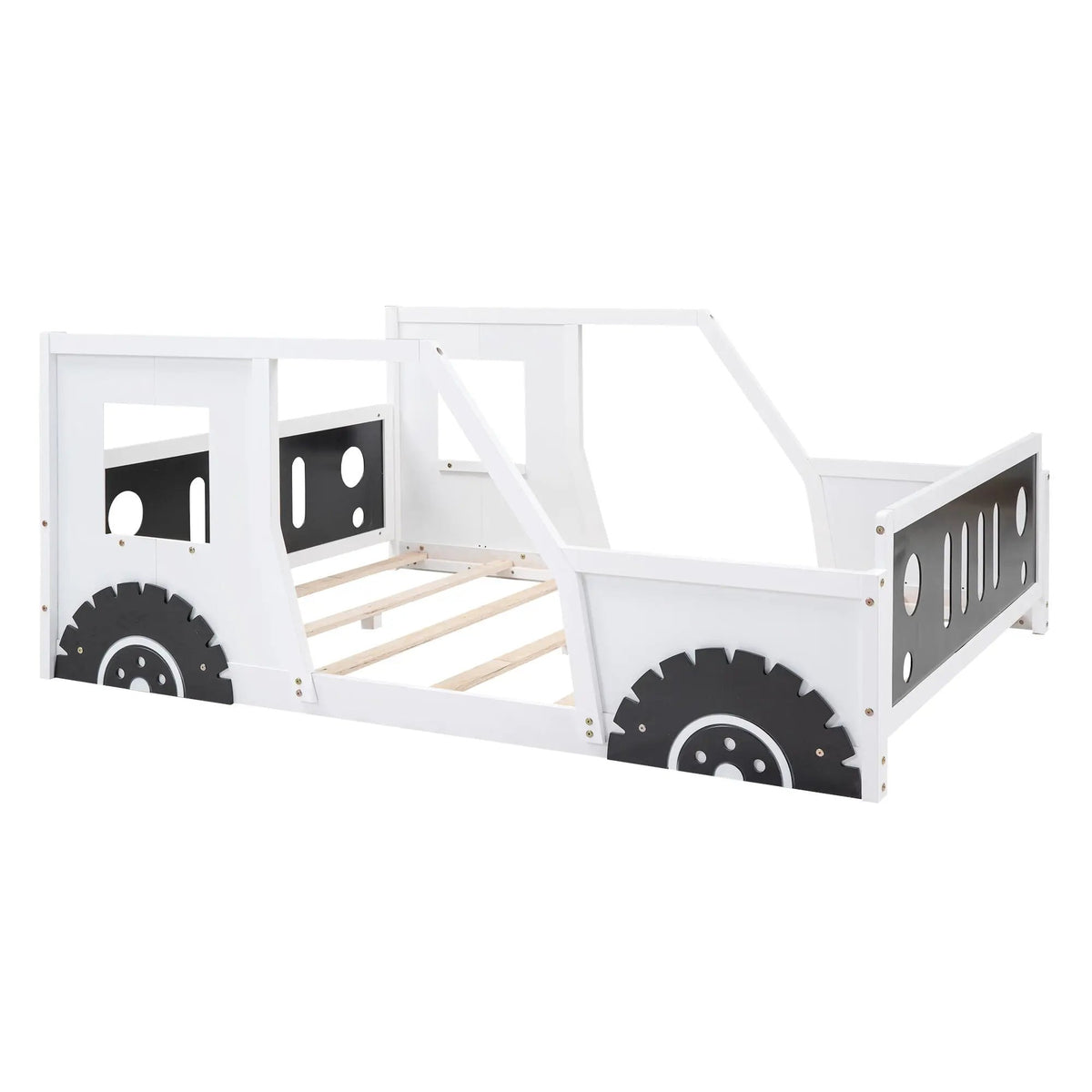 Car Shaped Platform Bed | Solid Pine Wood | Decorative Wheels