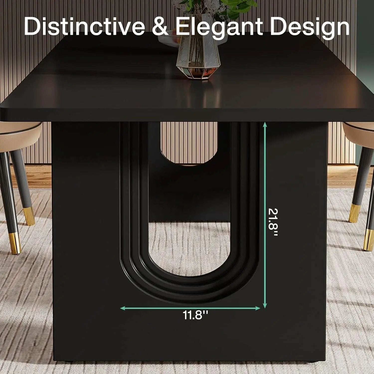 Black 71 Inch Dining Table For Six With Wood Pedestal from PriceLows™