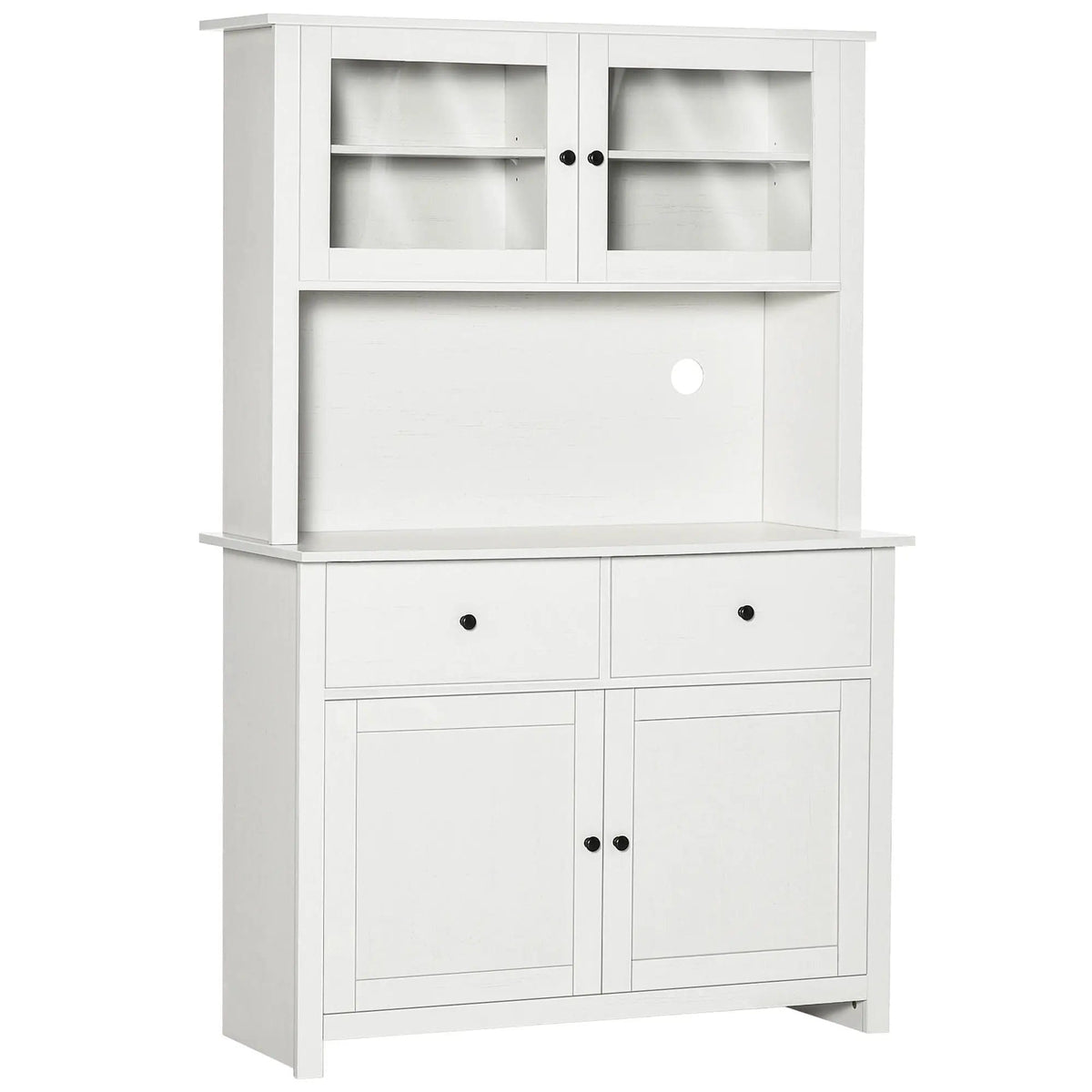 Homcom 63.5" Kitchen Buffet With Hutch, Pantry Storage Cabinet With 4 Shelves | 41 x 17.3 x 63.5 in | Glass & Wood | Antique White