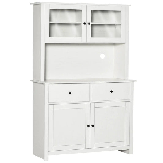 Homcom 63.5" Kitchen Buffet With Hutch, Pantry Storage Cabinet With 4 Shelves | 41 x 17.3 x 63.5 in | Glass & Wood | Antique White