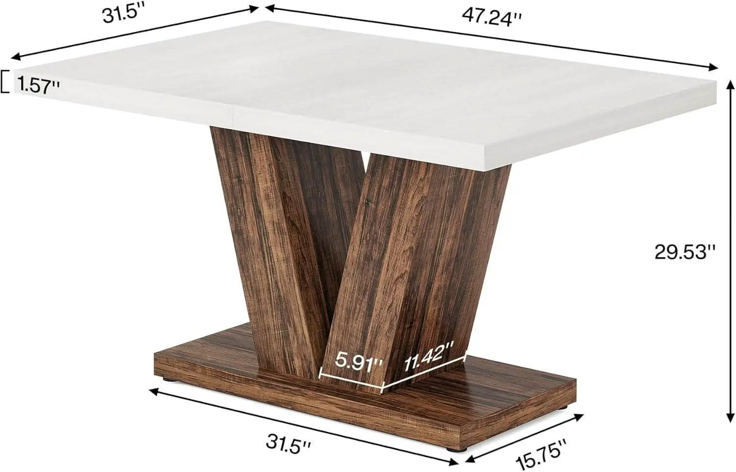 47 Inch White Oak Dining Table With Heavy Pedestal Base from PriceLows™