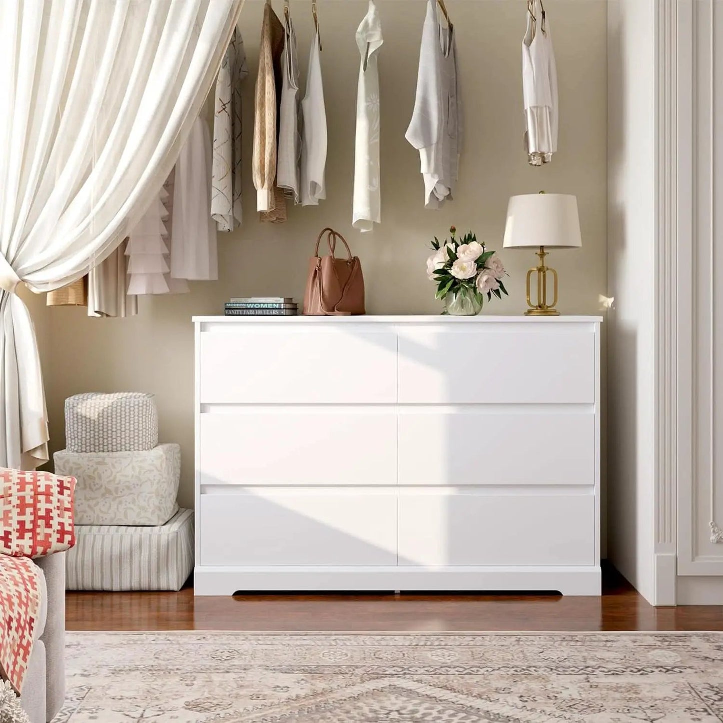 White Six Drawer Dresser For Bedroom Storage Solutions from PriceLows™
