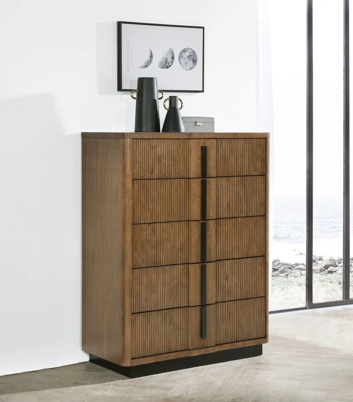 Terrace 5-drawer Chest of Drawers Ash | 40.25 x 19 x 52.25 in | Metal | Brown