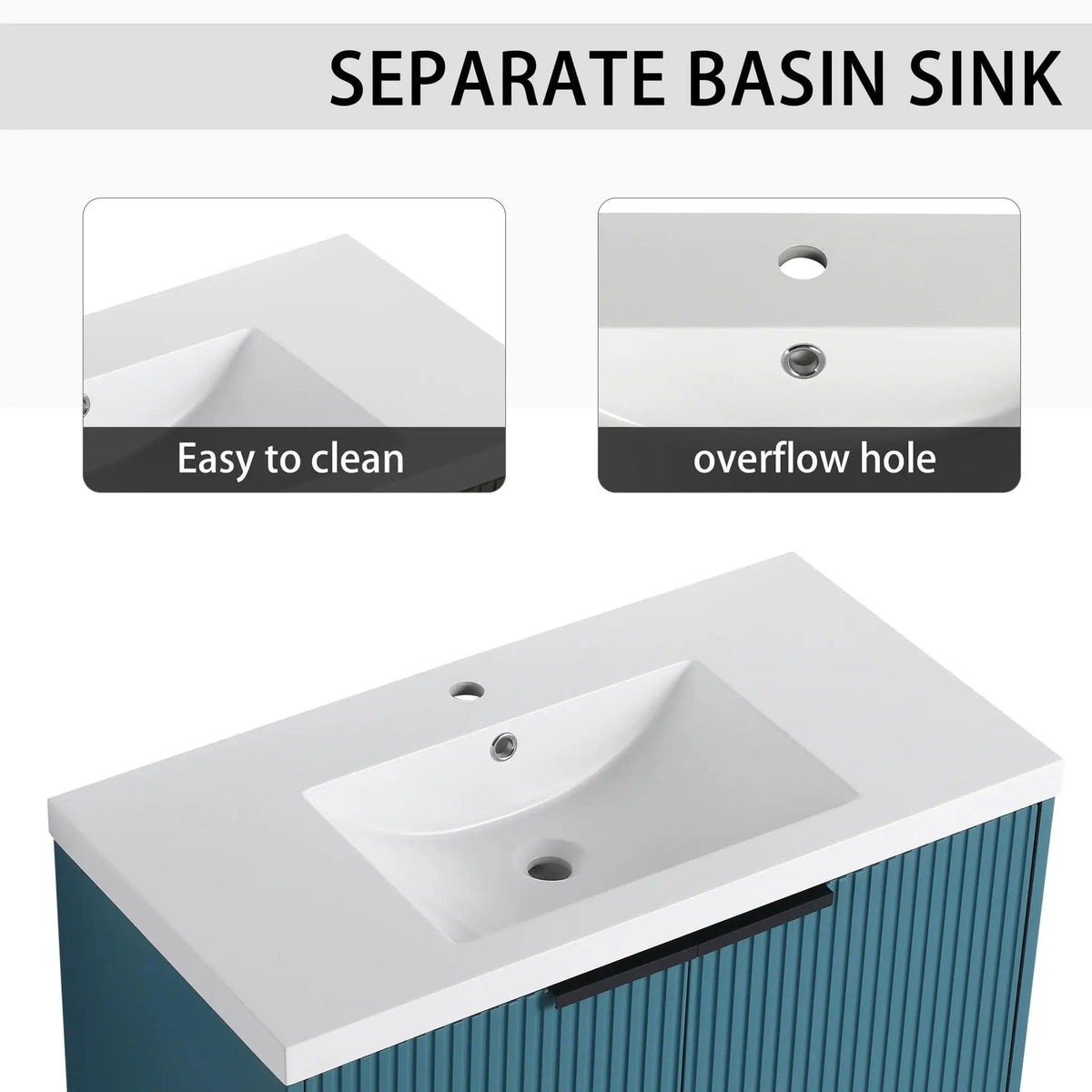 Contemporary Wall Mounted Bathroom Vanity With Resin Double Sink | 6 Pieces | Metal & Plywood | Bathroom