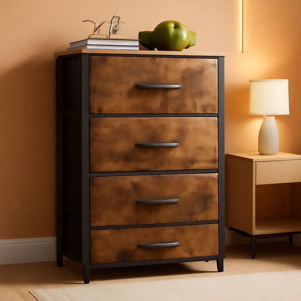 Compact Bedroom Dresser With 4 Drawers And Wood Top Steel Frame from PriceLows™