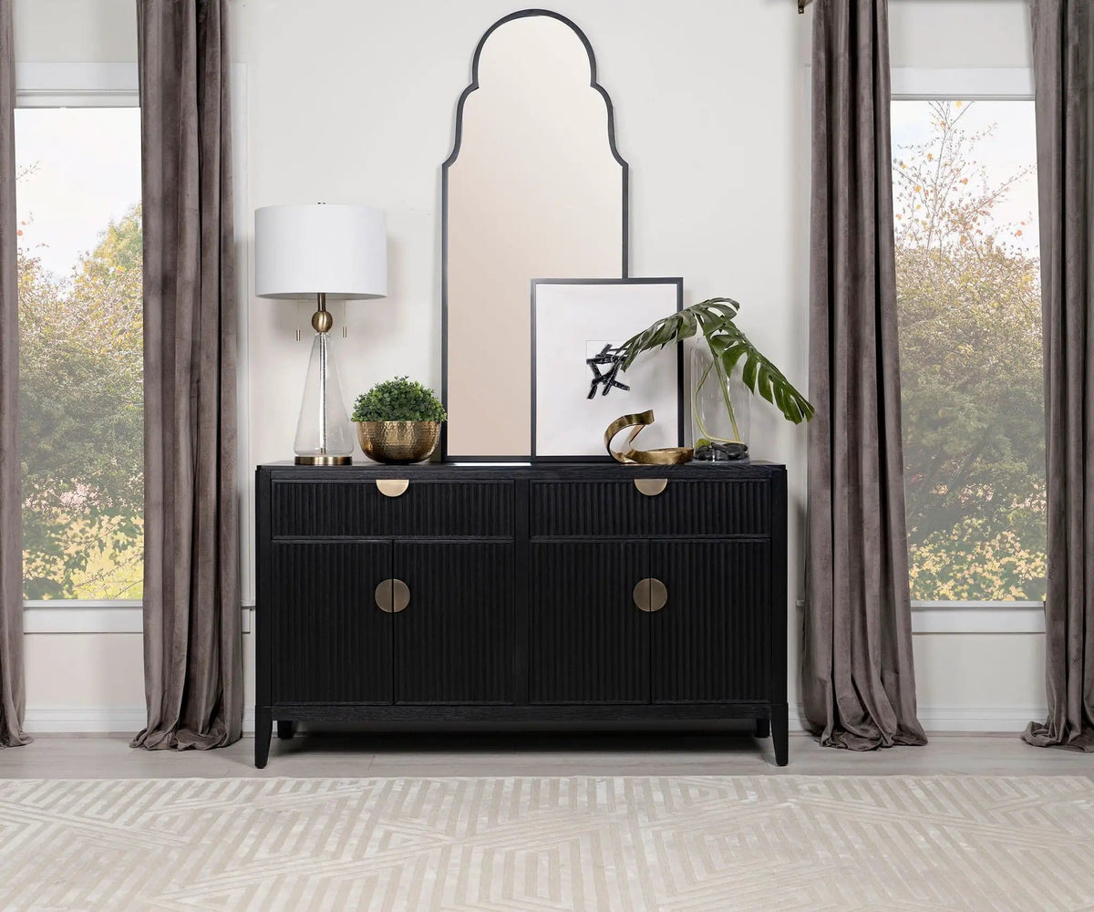 Brookmead 4-door Sideboard Buffet Storage Cabinet | 64.25 x 18 x 36.25 in | Wood | Black