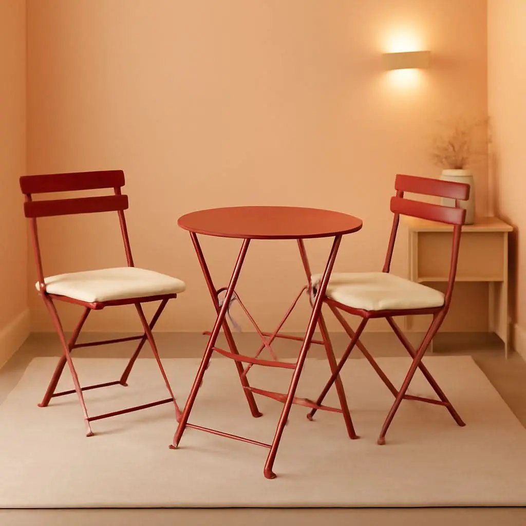3-Piece Folding Outdoor Bistro Set Red Cushioned Seats from PriceLows™